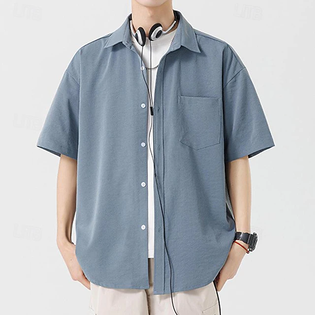 Men's Shirt Summer Shirt Casual Shirt Beach Shirt Button Up Shirt Light Coffee White Blue Green Short Sleeve Plain Turndown Vacation Hawaiian Front Pocket Clothing Apparel Fashion Casual Comfortable 11
