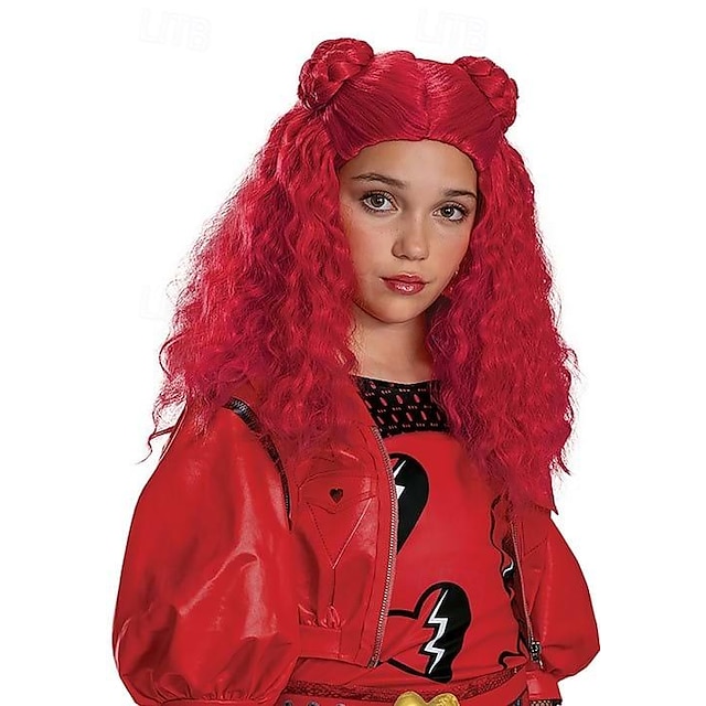  perruque de costume rouge descendants 4 pour filles perruques de fête de cosplay de carnaval