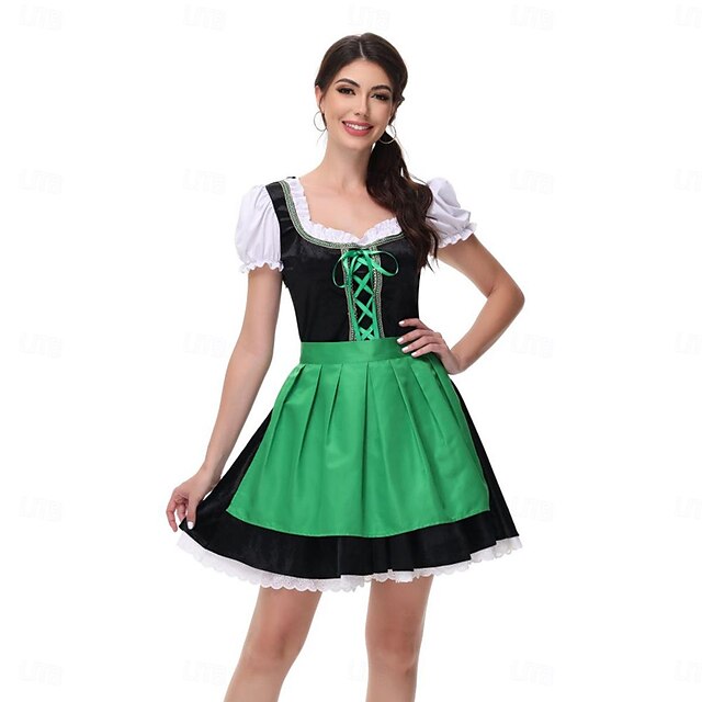  Oktoberfest Vestidos Falda acampanada Trachtenkleader Mucama Alemán Munich prados Mujer Paño de estilo tradicional Vestido Delantal