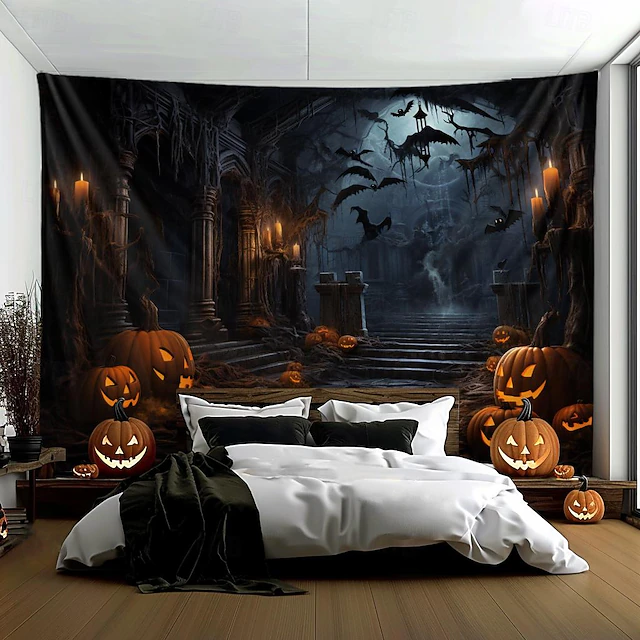 Halloween Decorations Hunted House Hanging Tapestry Wall Art Large Tapestry Mural Decor Photograph Backdrop Blanket Curtain Home Bedroom Living Room 23