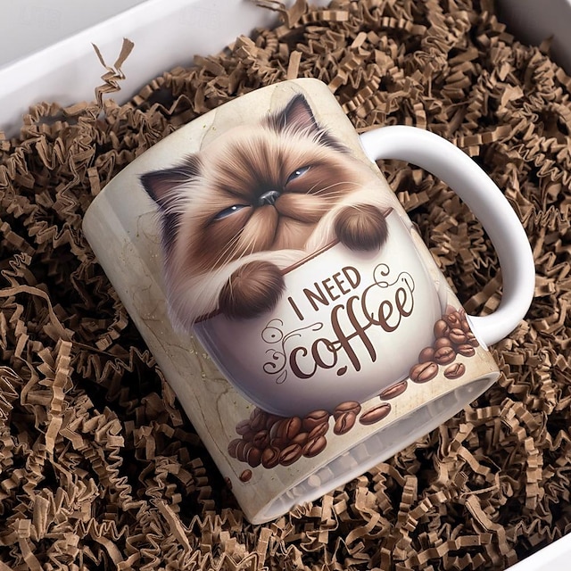  Cat Coffee Mug - Funny I Need Coffee Mugs , Double-Sided Print Ceramic Coffee Cups as Cat Themed Gifts for Women & Men, Dishwasher Safe Novelty Coffee Mugs for Women & Men