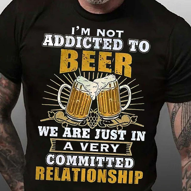 Men's Letter Printed Funny Beer T Shirt Tee Top 100% Cotton Short Sleeve Graphic Shirt Black Dark Blue Comfortable Tee Street Sports Outdoor Fashion Designer Clothing 7