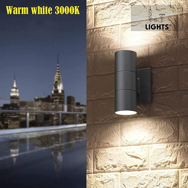  l.t lys 30 cm udendørs væglampe led vandtæt væglampe stum sort op og ned lysende aluminiumskolbe velegnet til haveudhæng garage ac85-265v