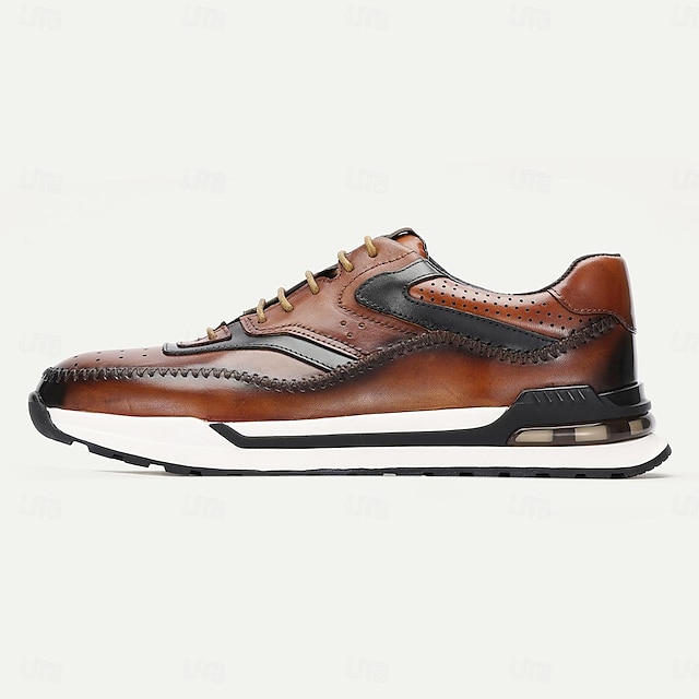  Men's Premium Leather Casual Sneakers - Cowhide, Stylish and Comfortable Low-Top Shoes with Breathable Design for Everyday Wear