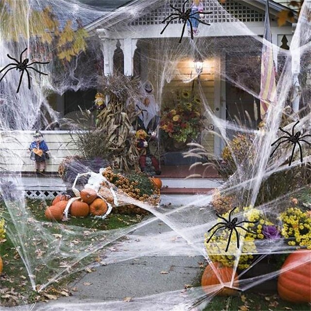  100G Spider Web with 40 Spiders Halloween Spider Cotton Spider Web Spider Silk Small Spider Party Haunted House Decoration Props