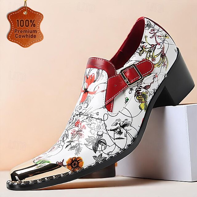  blomstret læderkjolesko til mænd - førsteklasses okselæder spænde slip-on sko med metal tåkappe