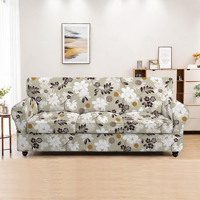 Sofa Cover Plants Yarn Dyed Polyester Slipcovers - Elegant Botanical Pattern - Soft and Durable Yarn Dyed Polyester - Protects and Revitalizes Your Sofa