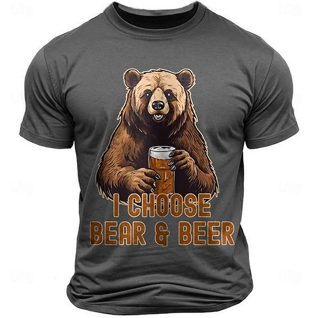 Men's Graphic T-Shirt: Funny "I Choose Bear & Beer" Pun Design, Short Sleeve Tee for Beer Lovers 7