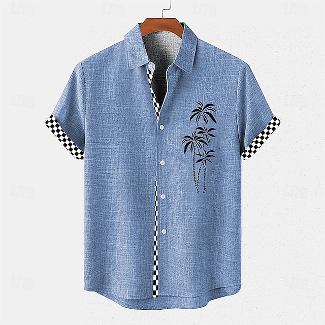  Per uomo Camicia camicia di lino Camicia da spiaggia Camicia hawaiana Albero di cocco Da mare Per eventi Rosa Blu Kaki Maniche corte Collo ripiegabile Estate Abbigliamento