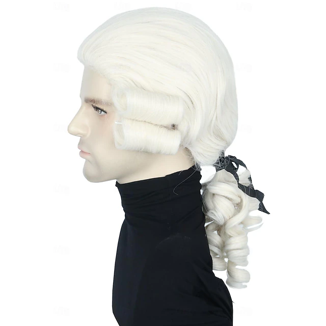 Powder Wig Men's Colonial Judge Wig Powdered Wig Long Curly Washington Costume ...