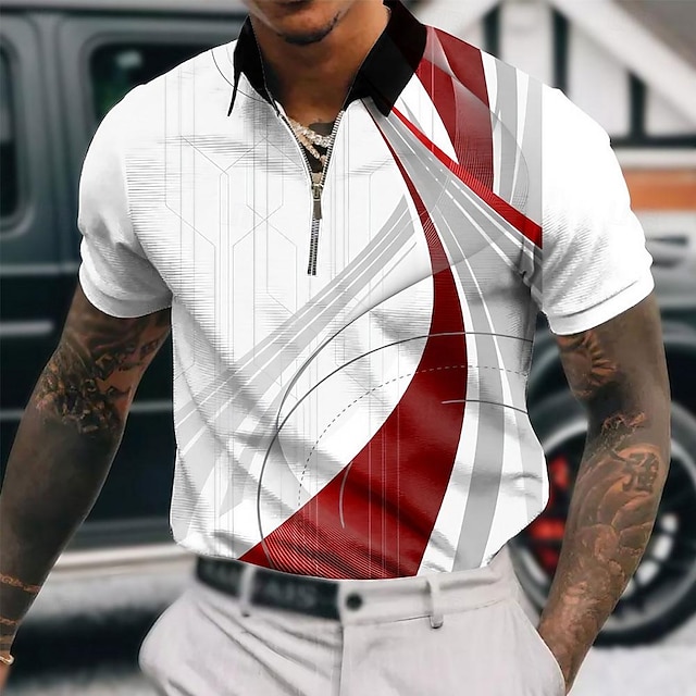 Miesten Geometrinen Vetoketjulliset poolopaidat Golfpaita Lyhythihainen Poolopaidat Kauluspaidat Business Casual Lomavaatteet Muodolliset vaatteet Festivaalivaatteet 3D-tulostus Quarter Zip Polo