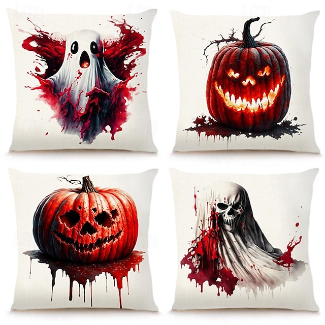  Capa de almofada decorativa de abóbora sangrenta de halloween, 1 peça, capa de almofada quadrada macia, fronha para quarto, sala de estar, sofá, cadeira