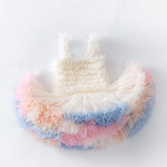  Girls ' 3D Pevná barva Cami šaty Bez rukávů Léto Výkon Párty Narozeniny Princeznovské Krásná Sladký Malé děti (4-7ys) 4-7 let Denní šaty Tylové šaty Nad kolena Běžný