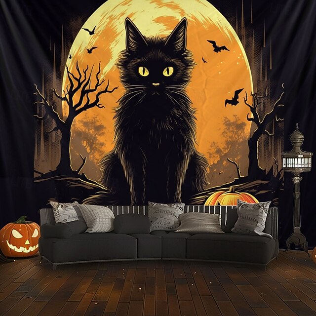 Cat Hanging Tapestry Wall Art Large Tapestry Mural Decor Photograph Backdrop Blanket Curtain Home Bedroom Living Room Decoration Ghost 10