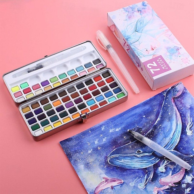  Conjunto de tinta aquarela sólida, caixa de metal, suprimentos de tinta aquarela, pigmento de aquarela, materiais de arte, volta às aulas