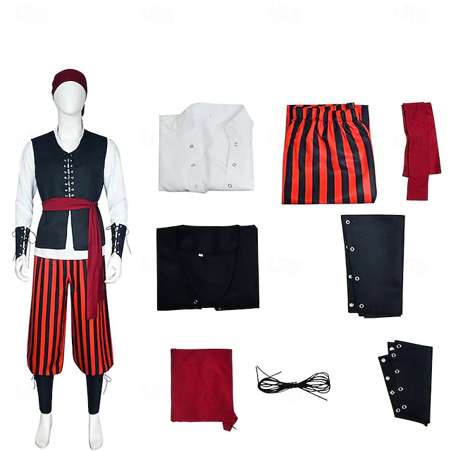 Pirate Halloween Cosplay Costume Cosplay Adults' Men's Carnival Masquerade Party Masquerade Easy Halloween Costumes Dress Up 9