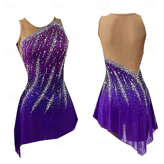 Figure Skating Dress Women's Girls' Ice Skating Dress Purple Thumbhole ...