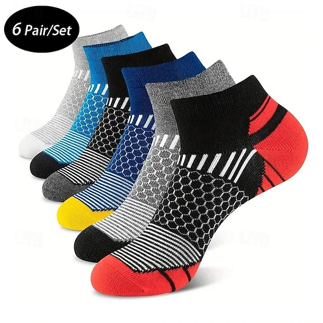 Men's 6 Pairs Multi Packs Socks Running Socks Casual Socks Black White Color Geometic Sports & Outdoor Daily Vacation Basic Medium Spring Fall Fashion Casual 9