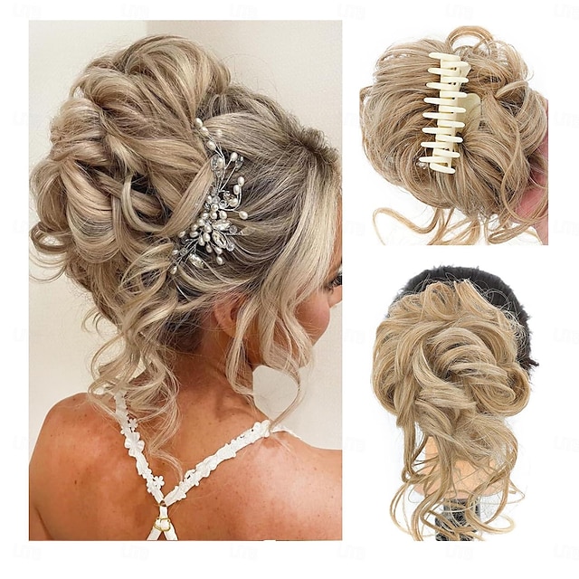  Chignon désordonné morceau de cheveux pince à griffes chignon synthétique ébouriffé chignon avec vrilles extensions de cheveux chignon bouclés ondulés faux cheveux chignon cheveux chouchous