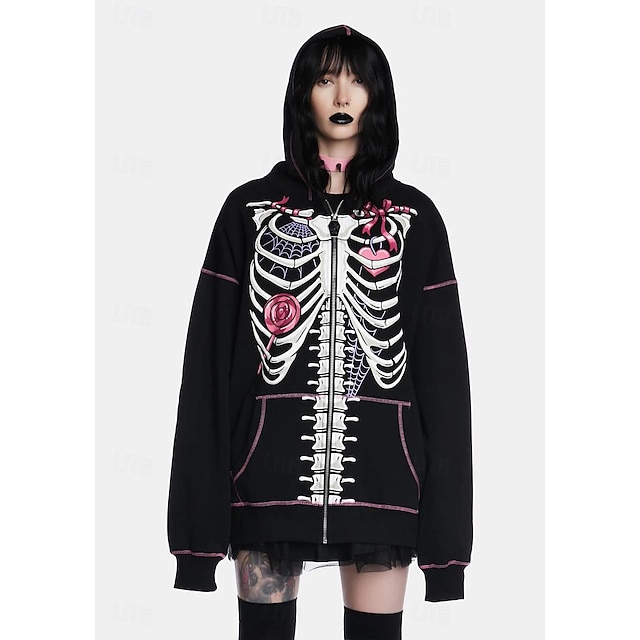  Halloween Skeleton Skull Hoodie Outerwear Zip-Up Hoodie For Men's Women's Adults' Halloween Carnival Hot Stamping Party Casual Daily
