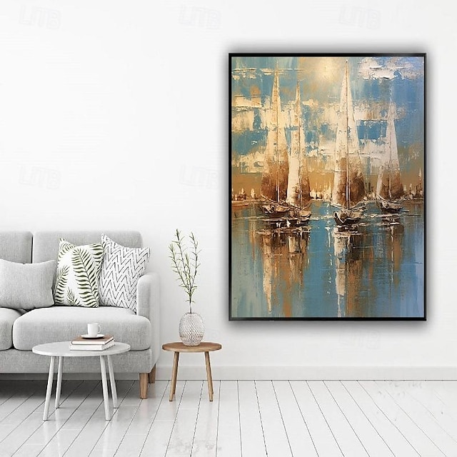  Boot Sonnenuntergang abstrakte Gemälde handgefertigte Leinwand Kunst Boot Gemälde 100 % handgemachte strukturierte Meer Malerei Acryl abstrakte Ölgemälde Wand Dekor Gemälde für Wohnzimmer Büro