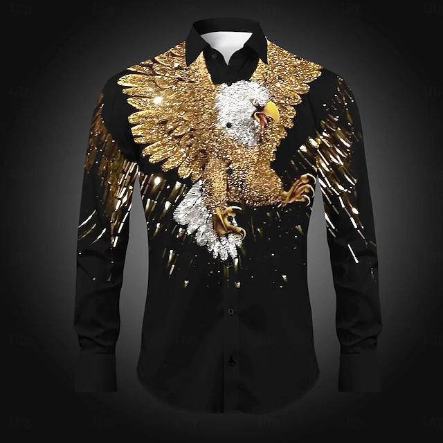 Men's Eagle Button Up Shirt Printed Shirts Long Sleeve Casual Party Daily Holiday Fall Winter Spring & Summer Turndown Buttons Print Red Purple Gold Gray 7