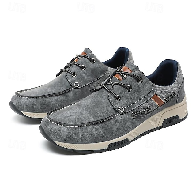  Homens Sapatos casuais masculinos Retro Pele PU Confortável Antiderrapante Com Cadarço Azul Cáqui Cinzento