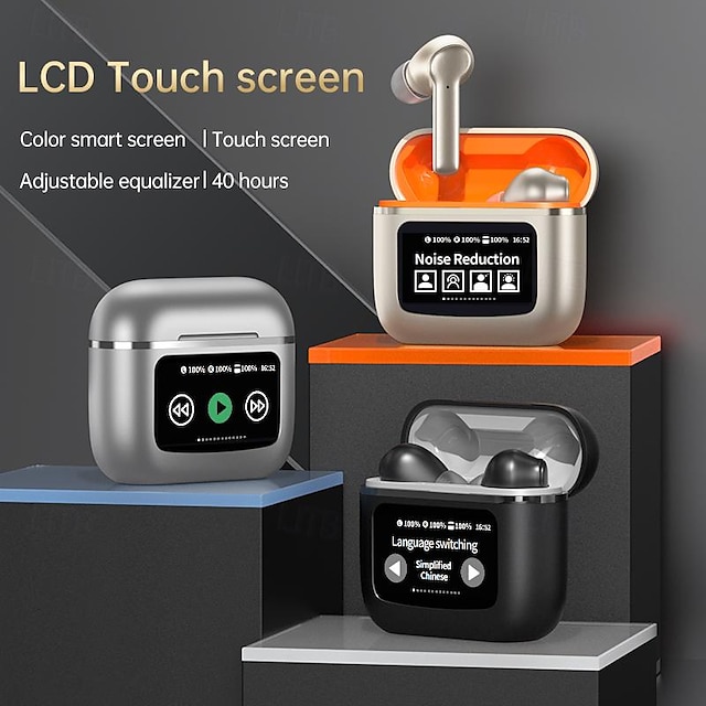  Écouteurs sans fil à écran tactile Smart Screen ANC annulation active du bruit grande batterie écouteurs de jeu en Bluetooth intra-auriculaires