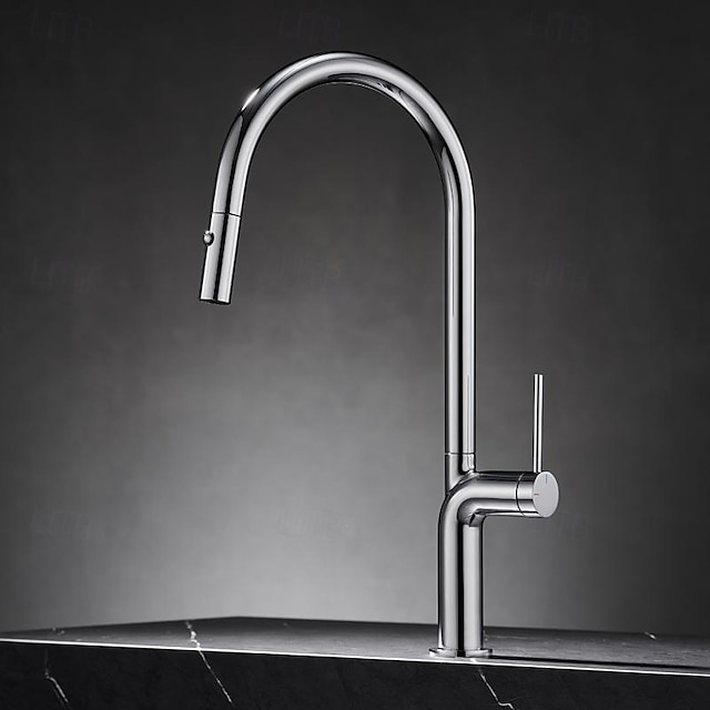  Torneira de Cozinha - Monocomando e Uma Abertura Cromado / Níquel Escovado / Galvanizar Haste Móvel - Horizontal e Vertical / bico padrão / Torneira com Bica Alta Conjunto Central Contemporâneo