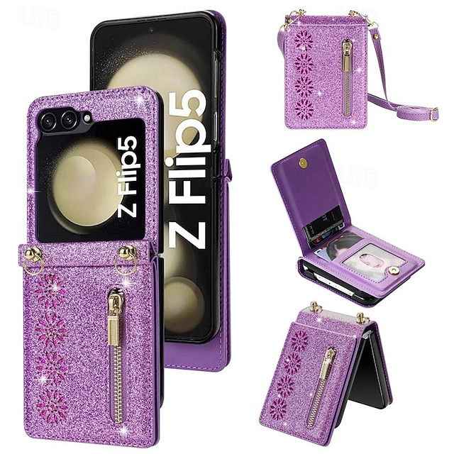  電話 ケース 用途 サムスンのギャラクシー Zフリップ7 Zフリップ6 Z Flip 5 Z Flip 4 Z Flip 3 フリップカバー ジッパ－ ストラップ付き ブリンブリングリッターシャイニー レトロ風 PC PUレザー