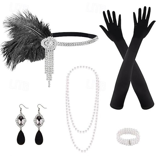  Szüret 1920-as évek A nagy Gatsby Flapper fejpánt Kiegészítő készlet Charleston Esküvői Vendég Toll Divat Női Álarcos mulatság Esküvői fogadás Lánybúcsú Fesztivál Felnőttek Kesztyűk Még több