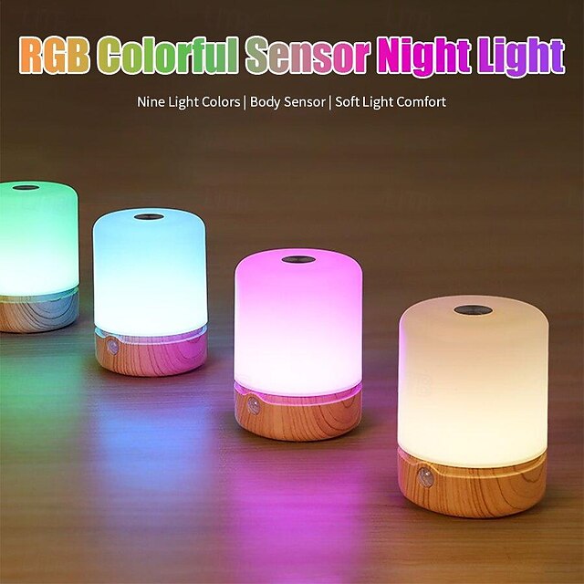  RGB LED Smart Light Touch Table Lamp Desktop Colorful Motion Sensor Night Light Portable Rechargeable Bedside Table Lamp Nightstand Kids Night Light Bedroom Living Room