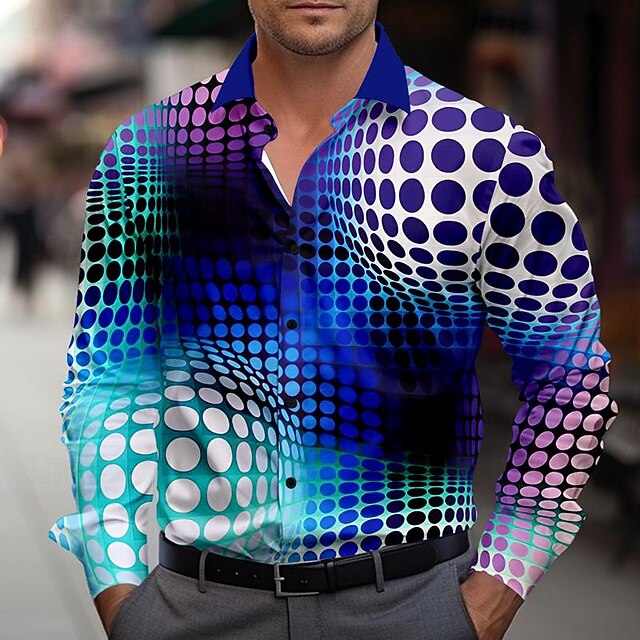  Voor heren 3D Print Geometrisch patroon Overhemd met knopen Bedrukte overhemden Lange mouw Mode-casual Buiten Vakantie Straat Lente zomer Strijkijzer Afdrukken Button-omlaag blauw