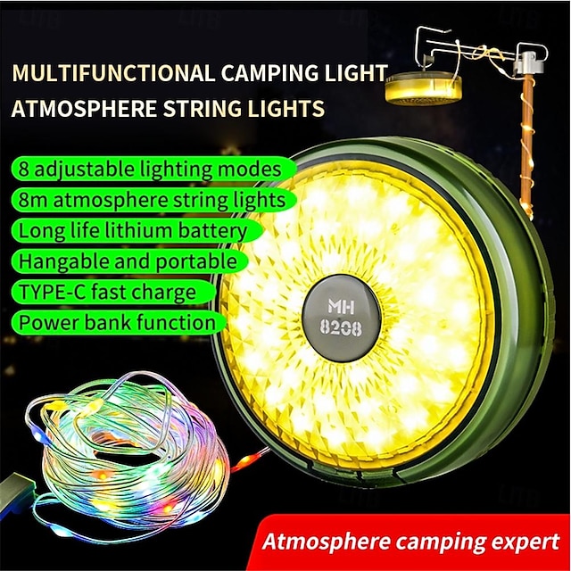  Guirlande lumineuse led 2 en 1 pour camping, extérieur, lampe d'ambiance recyclable, luminaire décoratif d'intérieur, idéal pour un jardin, une tente ou une chambre