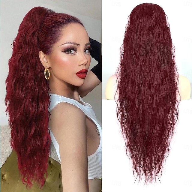  bølget krøllet hestehale forlængelse 26 tommer lang sort snoretræk hestehale forlængelse til kvinder clip in hestehale naturligt syntetisk hårstykke tykt til daglig brug