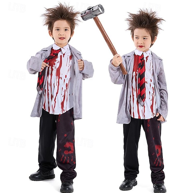  Zombie Student Costum Cosplay Costum de petrecere Mascaradă Pentru copii Băieți Ținute Cosplay Performanță Petrecere Halloween Carnaval Mascaradă Mardi Gras Costum ușor de carnaval