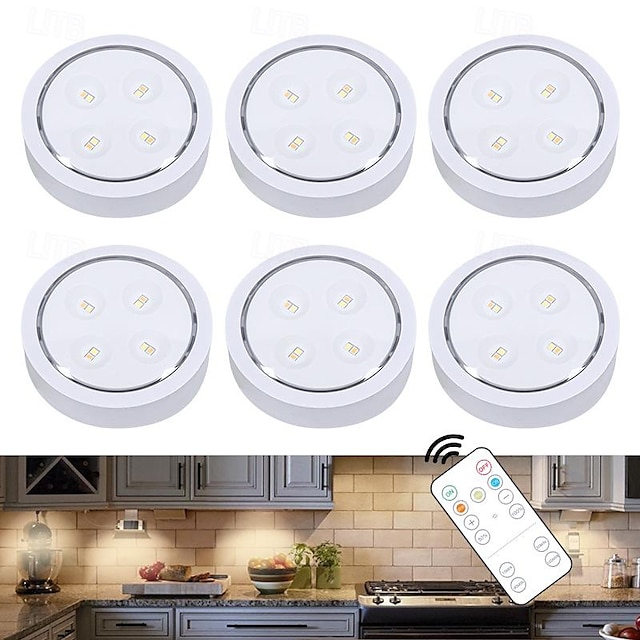  Luzes LED Puck para armários com controle remoto, lâmpada AA com função de memória, 3 modos de iluminação, luzes adesivas para armários de cozinha