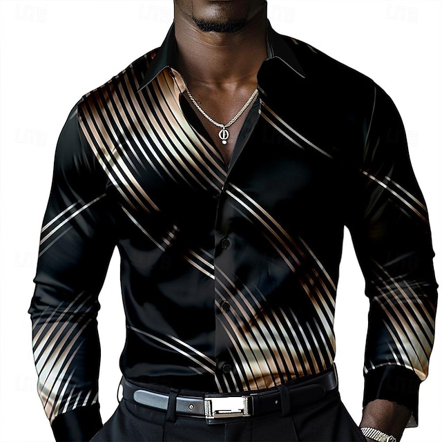  Men's Shirt Dress Shirt Button Up Shirt Long Sleeve Fashion Casual Party Evening Wear Causal Casual Summer Spring Fall Turndown Button Up 3D Print Black