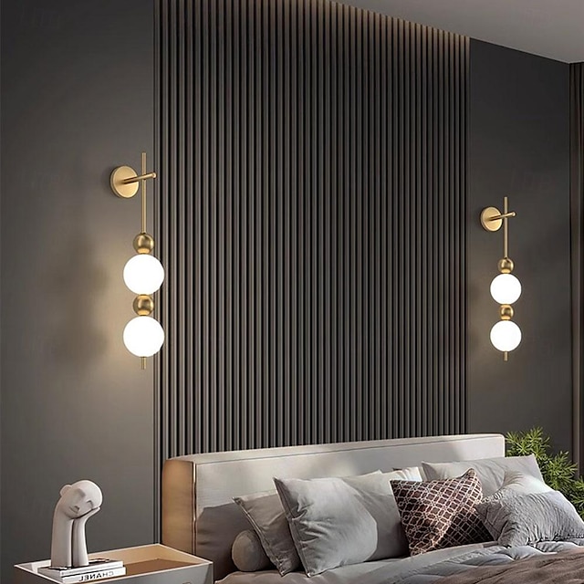  led innendørs vegglamper varm hvit 65/72cm 1/2-lys kobber midten av århundret moderne langvegglys bar globus veggmontert lampe gårdshus ball lineær lysarmatur for stue soverom hotell korridor gang