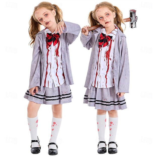  Zombie Studerande Cosplay-kostym Festklädsel Maskerad Kläder Cosplay Flickor Barn Prestanda Fest Halloween Karnival Maskerad Mardi Gras Lätt karnevalsdräkt