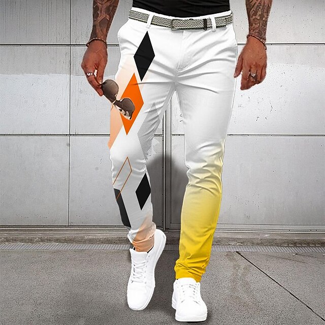 Men's Geometric Dress Pants Mid Waist Business Casual Formal Dailywear Pocket Summer Spring Fall 3D Print White 5