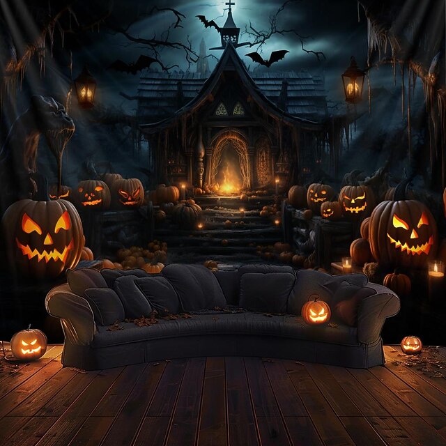 Halloween Decorations Hanging Tapestry Evil Pumpkins Jack O Lantern Wall Art Large Tapestry Mural Decor Photograph Backdrop Blanket Curtain Home Bedroom Living Room 21