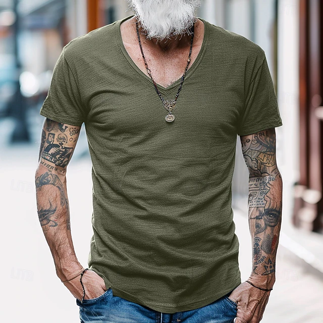Men's T Shirt Moisture Wicking Shirts Bamboo T-shirt Short Sleeve V Neck Summer Plain Sports Basic Casual Soft Home Street Causal Army Green Navy Black Top Tee for Men 13