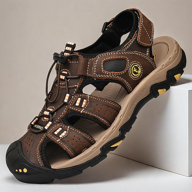  Bruin leren outdoorsandalen voor heren met verstelbare bandjes – duurzame en comfortabele wandelsandalen