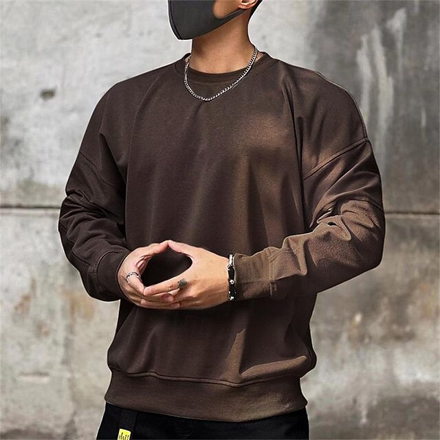  Homme Sweat-shirt Noir Marron Kaki Gris Col ras du cou Uni Sport & Loisir Quotidien Fête Coton Streetwear Basique Occasionnel Printemps & Automne Vêtement Tenue Pulls Capuche Pulls molletonnés manche
