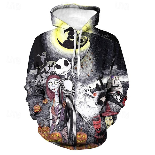  Jack Skellington Kapuce Animák Manga Anime 3D Přední kapsa Grafika Klokaní kapsa Pro Pro páry Pánské Dámské Dospělé předvečer Všech svatých Karneval Plesová maškaráda 3D tisk Běžné / Denní