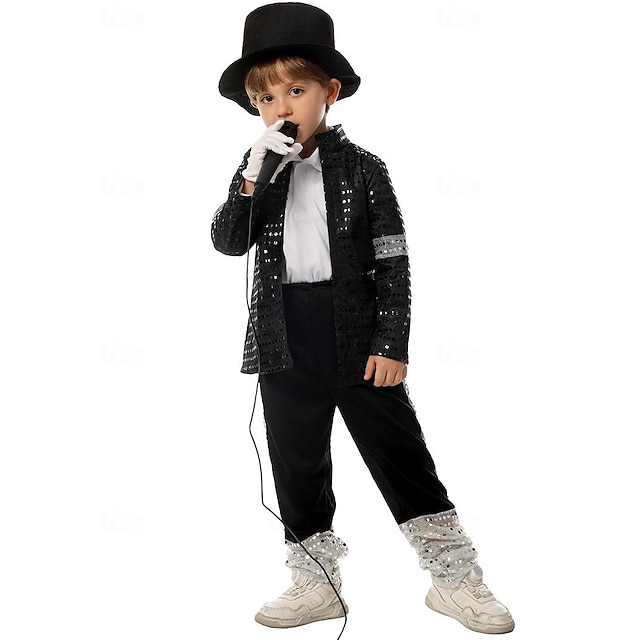  Rey del pop Disfraz de carnaval Traje de cosplay Niños Chico Disco Años 80 Rendimiento Fiesta Escenario Carnaval Mascarada Disfraz de carnaval fácil