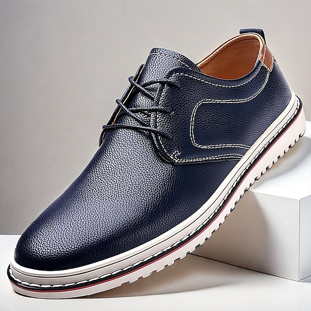  sapatos masculinos casuais azul marinho - elegantes oxfords de couro com cordões e sola branca para negócios e uso diário