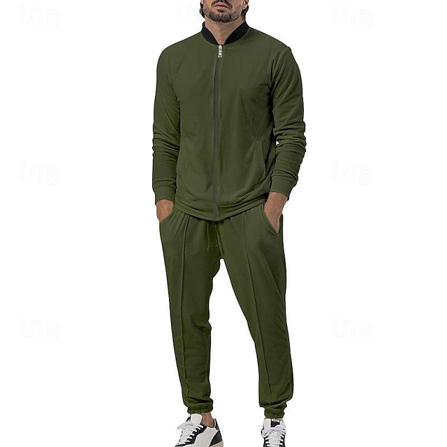  Per uomo Tuta Da Ginnastica Tuta da jogging 2 pezzi Zip intera Informale Autunno Manica lunga Traspirante Morbido Fitness Allenamento in palestra Corsa abbigliamento sportivo Abbigliamento sportivo