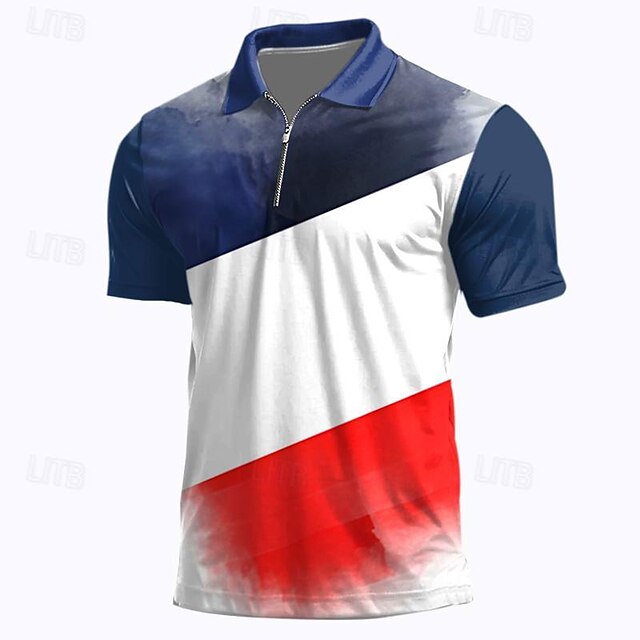  Voor heren veteranen Vaderlandslievend Poloshirts met rits Golfshirt Korte mouw Poloshirt Overhemden met kraag Casual Streetwear Vakantiekleding Feestoutfits 3D-afdrukken Polo met kwartrits Lente